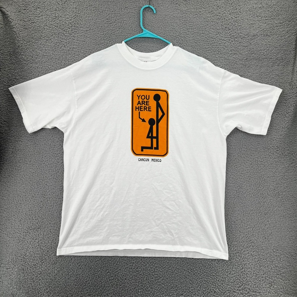 Vintage Y2k You Are‎ Here T Shirt Funny Humor Cancun Mexico Adult 2XL White READ